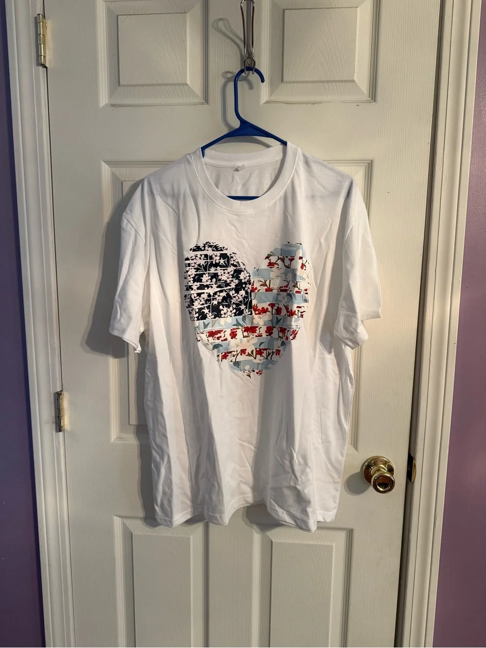 Women’s White Graphic Heart Flag T-Shirt
